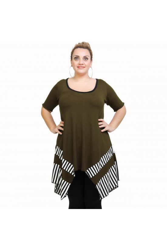 A21-517 Μπλουζοφόρεμα κομποζέ - Εμπριμέ / Χακί