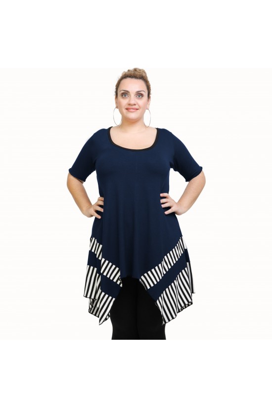 A21-517 Μπλουζοφόρεμα κομποζέ - Εμπριμέ / Μπλε Μαρέν