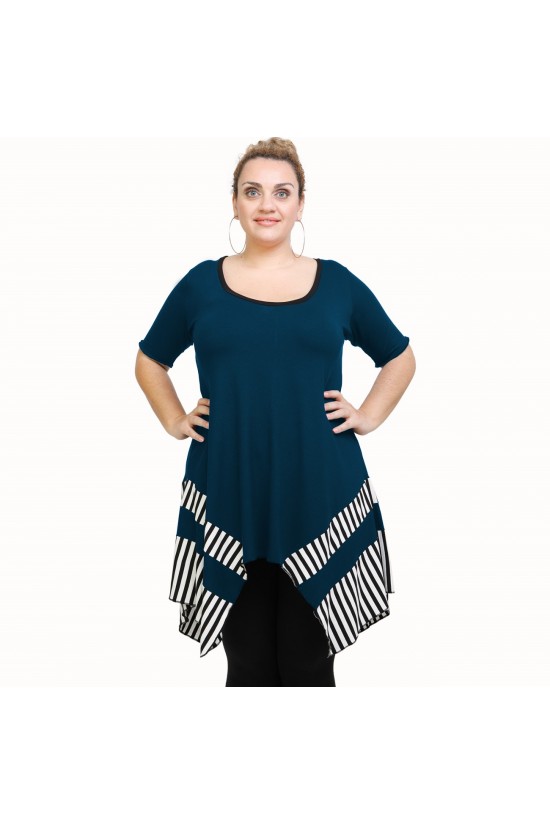 A21-517 Μπλουζοφόρεμα κομποζέ - Εμπριμέ / Πετρόλ