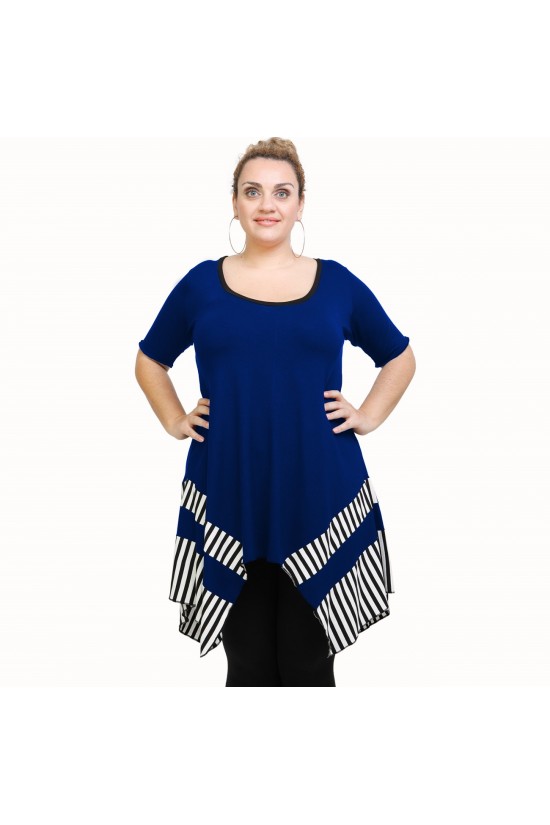 A21-517 Μπλουζοφόρεμα κομποζέ - Εμπριμέ / Μπλε Ρουά