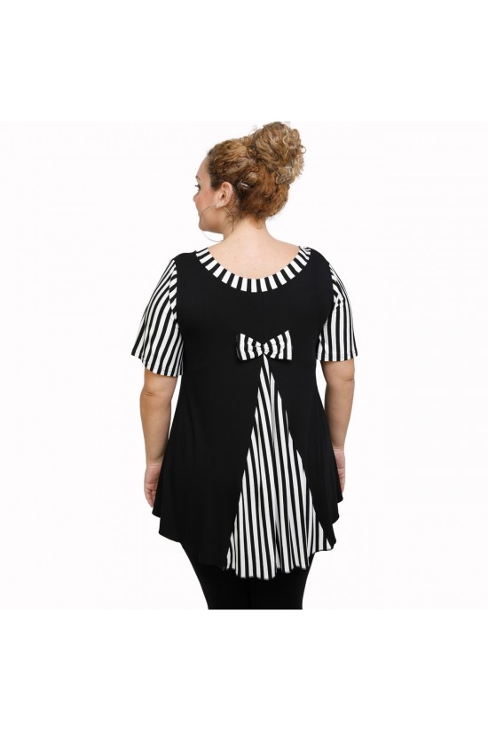 A21-589 Μπλούζα εβαζέ κομποζέ - Εμπριμέ / Μαύρο