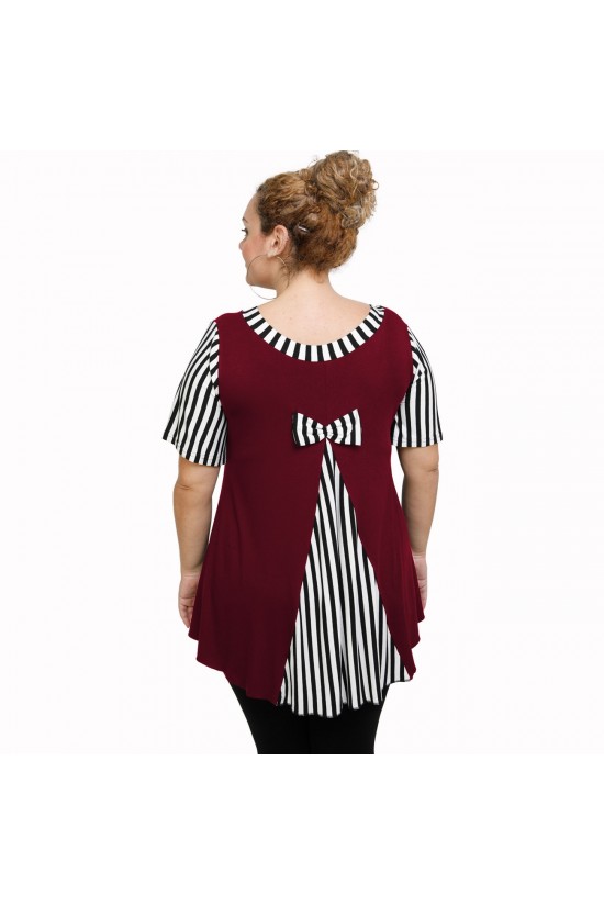 A21-589 Μπλούζα εβαζέ κομποζέ - Εμπριμέ / Μπορντώ