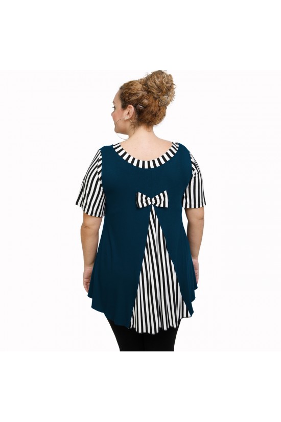 A21-589 Μπλούζα εβαζέ κομποζέ - Εμπριμέ / Πετρόλ