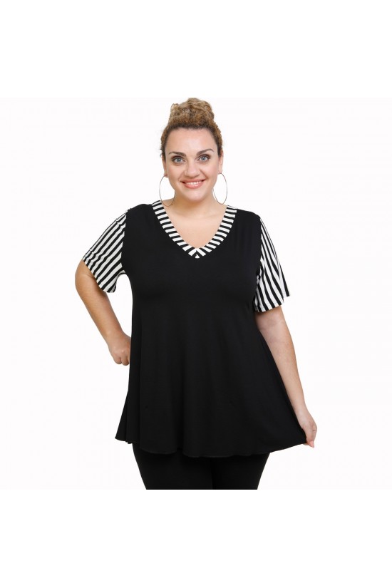 A21-589 Μπλούζα εβαζέ κομποζέ - Εμπριμέ / Μαύρο