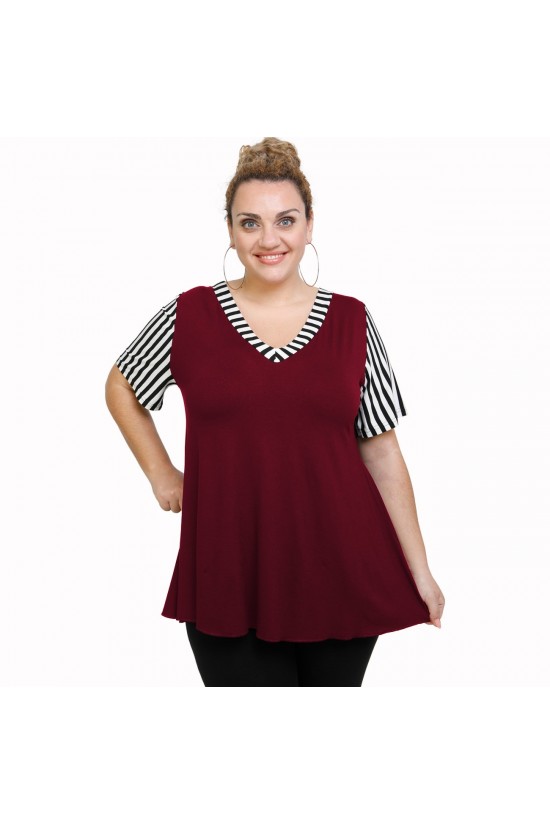 A21-589 Μπλούζα εβαζέ κομποζέ - Εμπριμέ / Μπορντώ