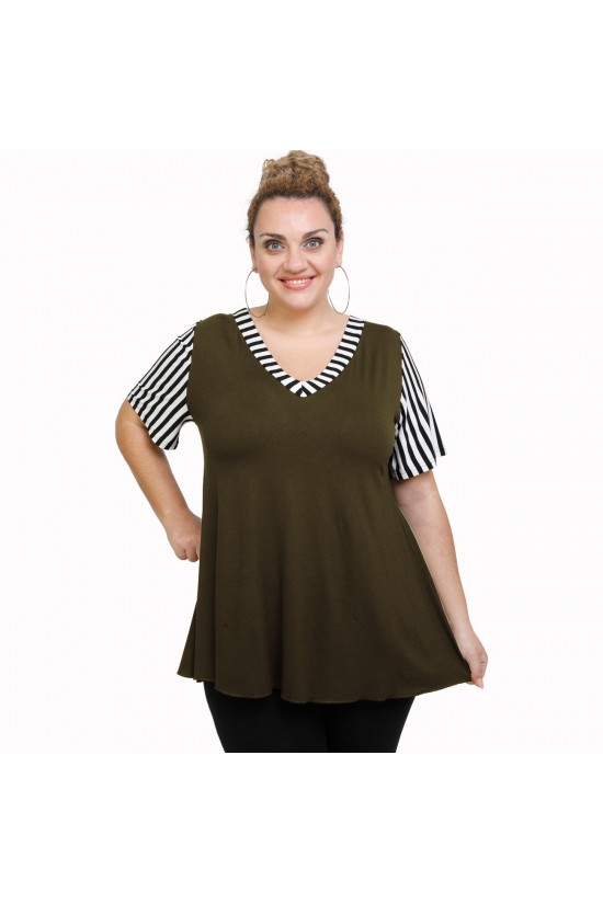 A21-589 Μπλούζα εβαζέ κομποζέ - Εμπριμέ / Χακί