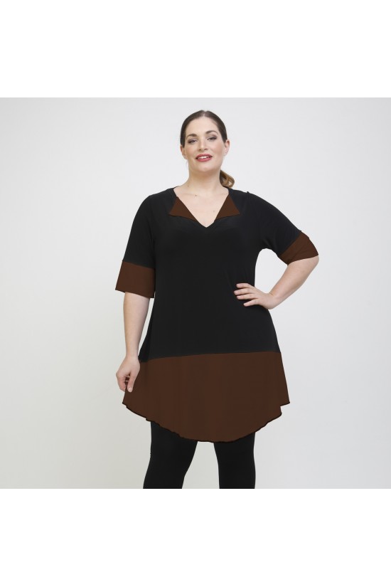 A22-120 Μπλουζοφόρεμα εβαζέ κομποζέ - Καφέ