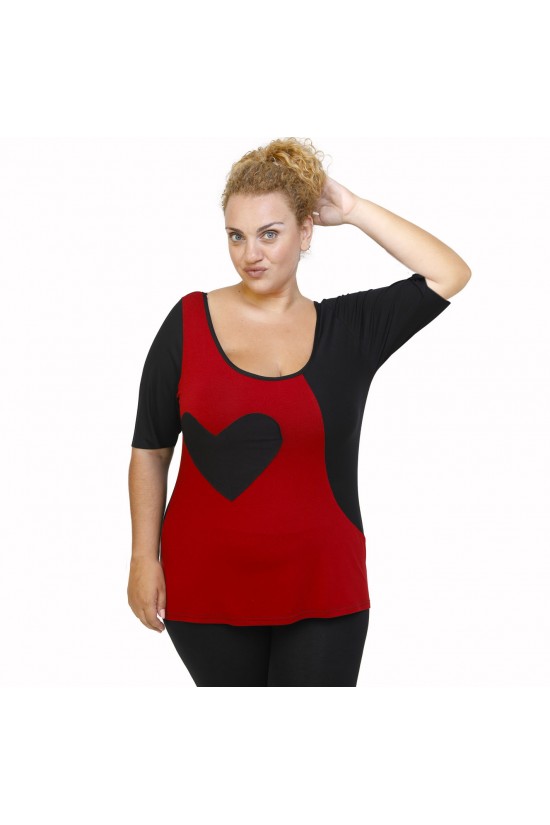 A22-124 Μπλούζα ίσια κομποζέ με καρδιά - Μπορντώ