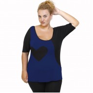 A22-124 Μπλούζα ίσια κομποζέ με καρδιά - Μπλε Ρουά