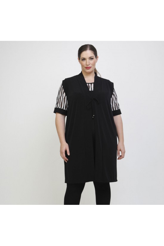A22-142KZ Ζακέτα / Καζάκα μακριά - Μαύρο