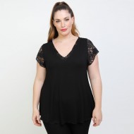 A22-189DA Μπλούζα εβαζέ με δαντέλα - Μαύρο