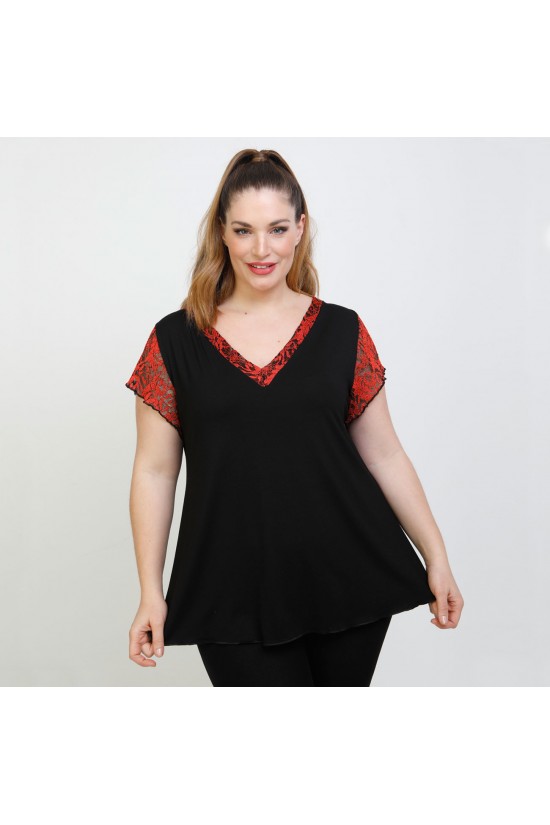 A22-189DA Μπλούζα εβαζέ με δαντέλα - Εκάι