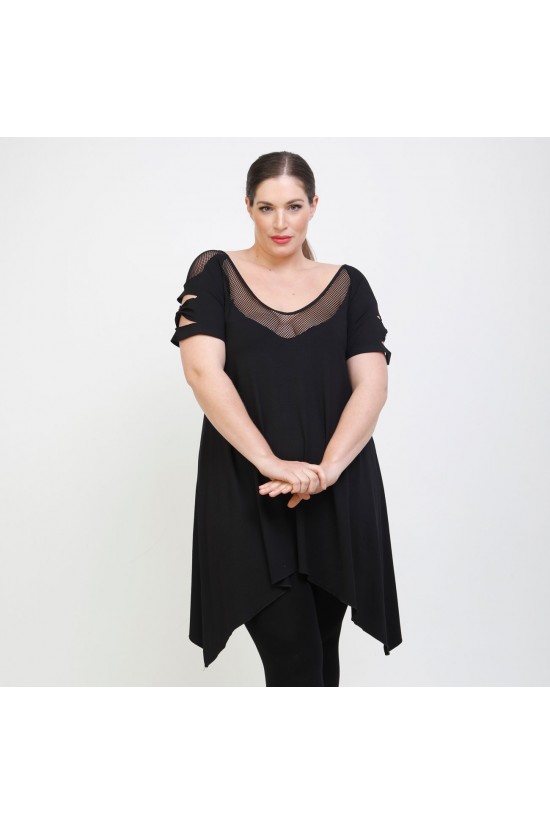 A22-282D Μπλουζοφόρεμα εβαζέ κομποζέ με δίχτυ