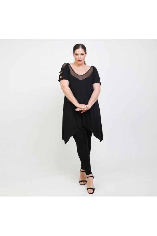 A22-282D Μπλουζοφόρεμα εβαζέ κομποζέ με δίχτυ