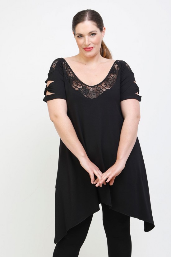 A22-282DA Μπλουζοφόρεμα εβαζέ κομποζέ με δαντέλα