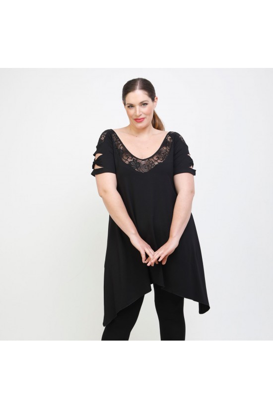 A22-282DA Μπλουζοφόρεμα εβαζέ κομποζέ με δαντέλα