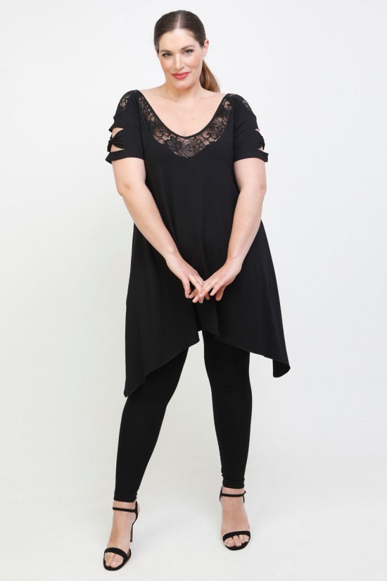 A22-282DA Μπλουζοφόρεμα εβαζέ κομποζέ με δαντέλα