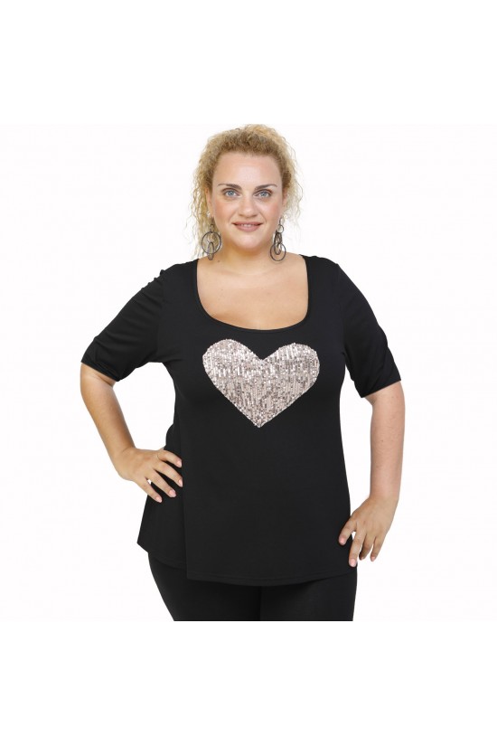 A22-5008LK Μπλούζα εβαζέ με καρδιά - Μπεζ