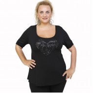 A22-5008LK Μπλούζα εβαζέ με καρδιά - Μαύρο