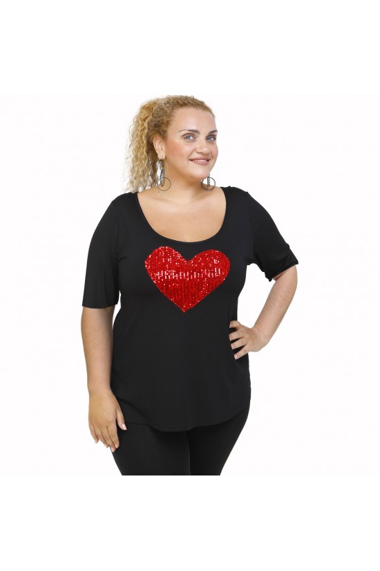 A22-5008LK Μπλούζα εβαζέ με καρδιά - Κόκκινο