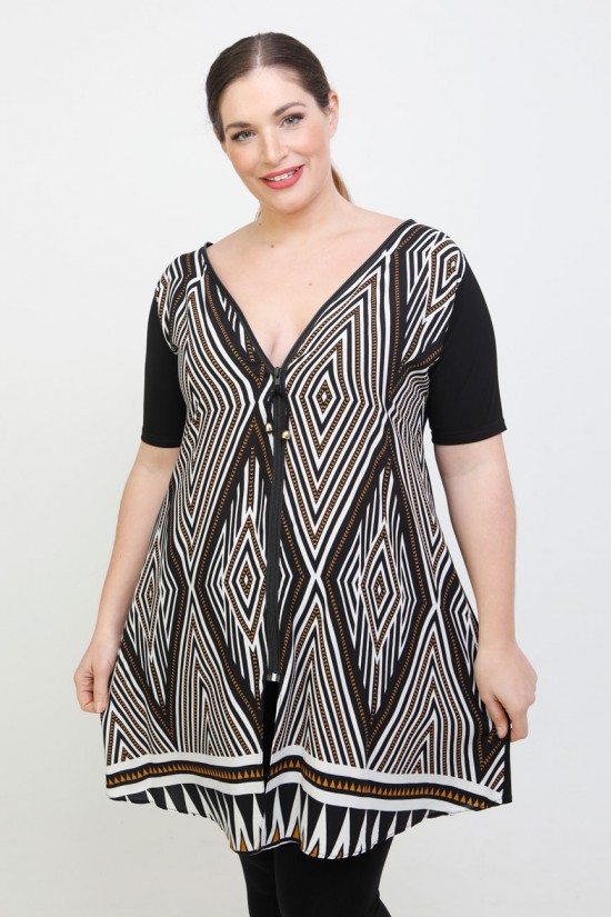 A22-7476F Μπλουζοφόρεμα εβαζέ εμπριμέ με φερμουάρ