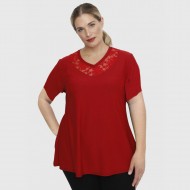 A23-114D Μπλούζα με Δαντέλα στο λαιμό - Κόκκινο σκούρο