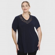 A23-114D Μπλούζα με Δαντέλα στο λαιμό - Μπλε Μαρέν