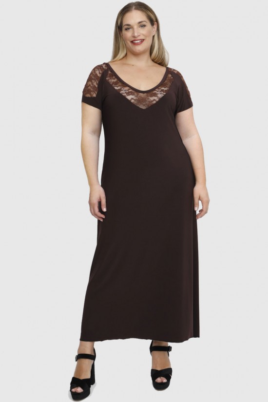 A23-123FD Φόρεμα μακρύ - Καφέ