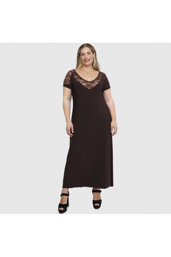 A23-123FD Φόρεμα μακρύ - Καφέ