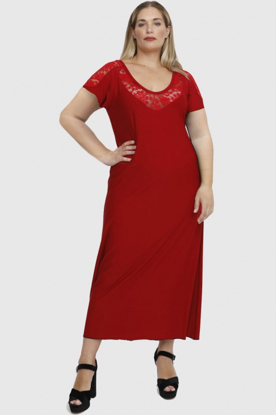 A23-123FD Φόρεμα μακρύ - Κόκκινο σκούρο