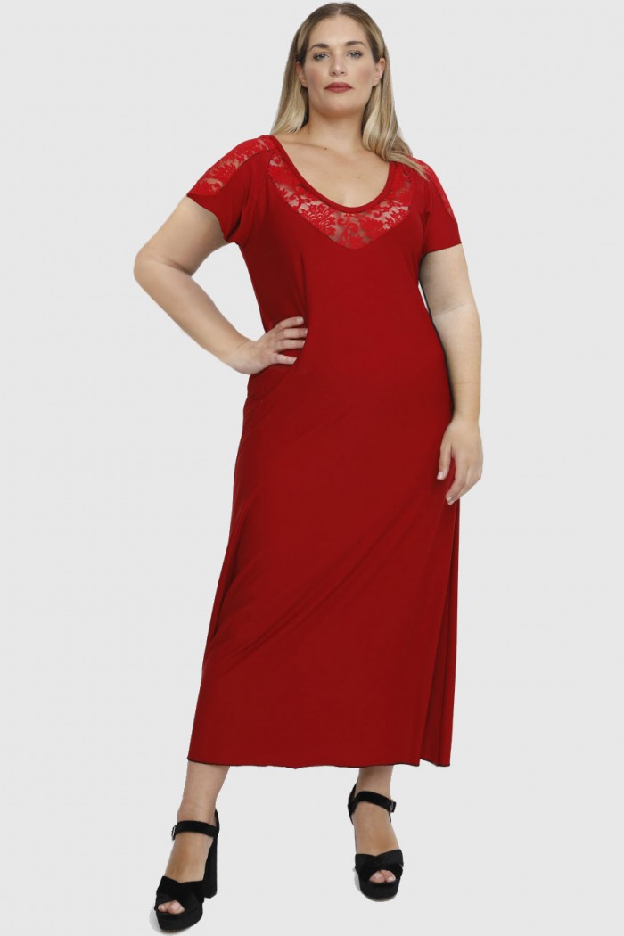 A23-123FD Φόρεμα μακρύ - Κόκκινο σκούρο
