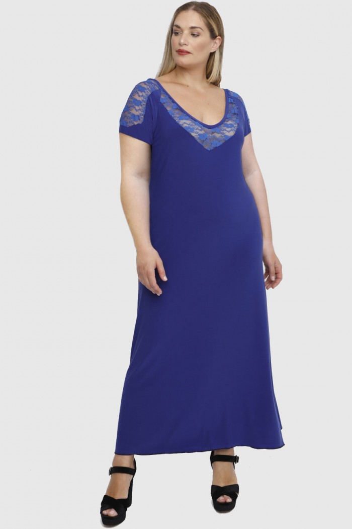 A23-123FD Φόρεμα μακρύ - Μπλε Ρουά