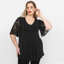 A23-136 Blouse with lace sleeves - Black