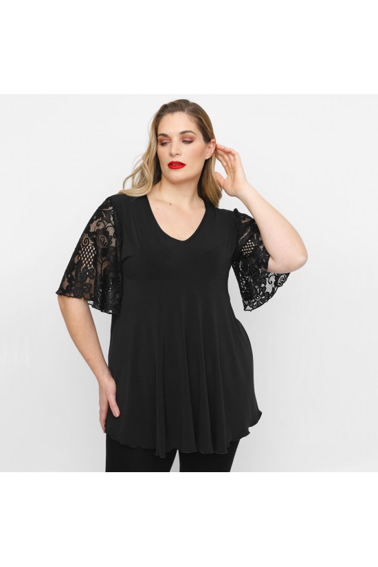 A23-136 Μπλούζα με μανίκια δαντέλας - Μαύρο A23-136 Μπλούζα με μανίκια δαντέλας - Μαύρο