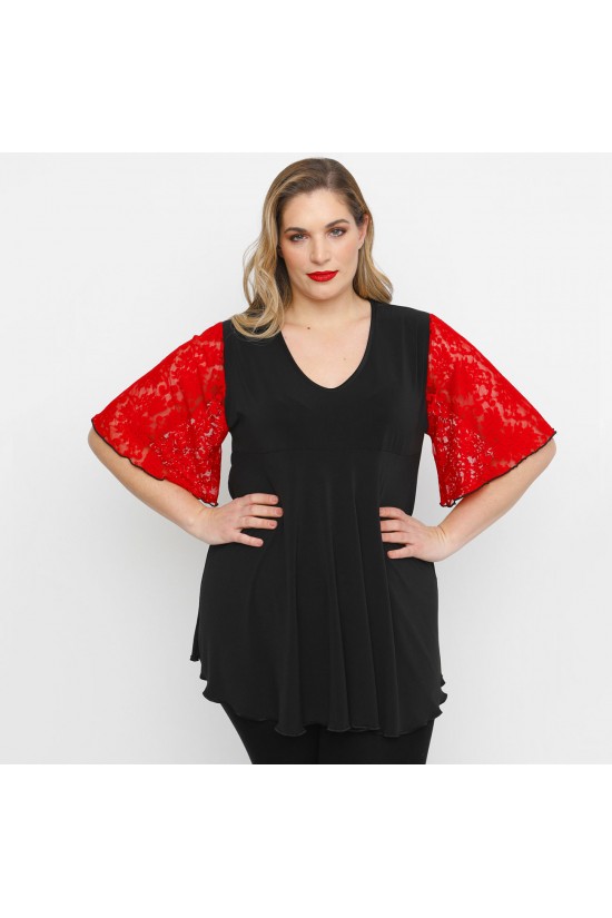 A23-136 Μπλούζα με μανίκια δαντέλας - Μπορντώ