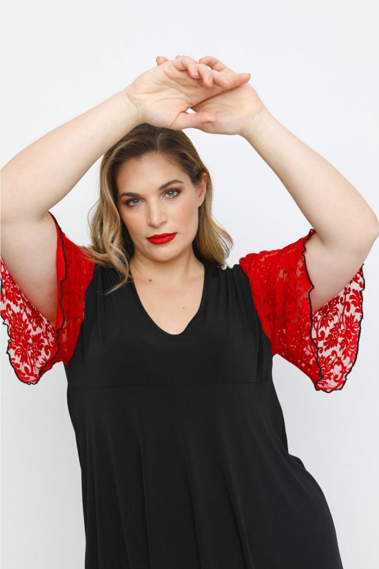 A23-136 Μπλούζα με μανίκια δαντέλας - Μπορντώ