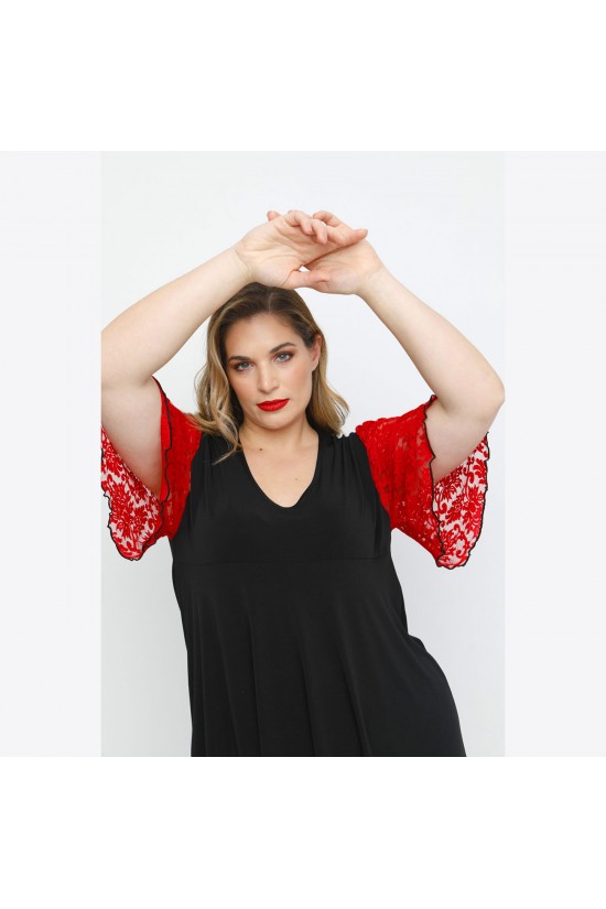 A23-136 Μπλούζα με μανίκια δαντέλας - Μπορντώ A23-136 Μπλούζα με μανίκια δαντέλας - Μπορντώ