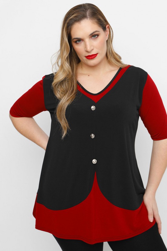 A23-137 Μπλούζα στυλ γιλέκο με διακοσμητικά κουμπιά - Μπορντώ