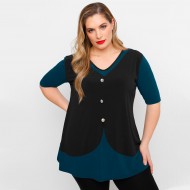 A23-137 Μπλούζα στυλ γιλέκο με διακοσμητικά κουμπιά - Πετρόλ