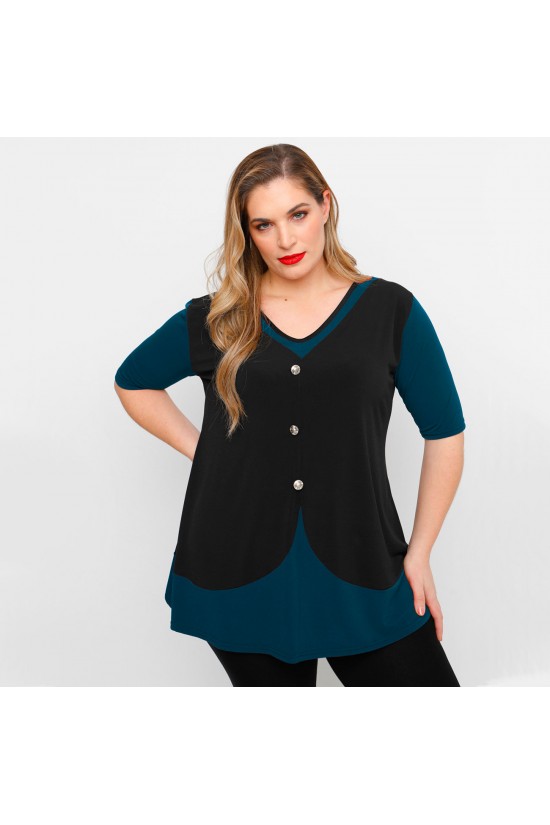 A23-137 Μπλούζα στυλ γιλέκο με διακοσμητικά κουμπιά - Πετρόλ A23-137 Μπλούζα στυλ γιλέκο με διακοσμητικά κουμπιά - Πετρόλ