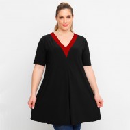 A23-176V Μπλουζοφόρεμα με V λαιμό - Μπορντώ