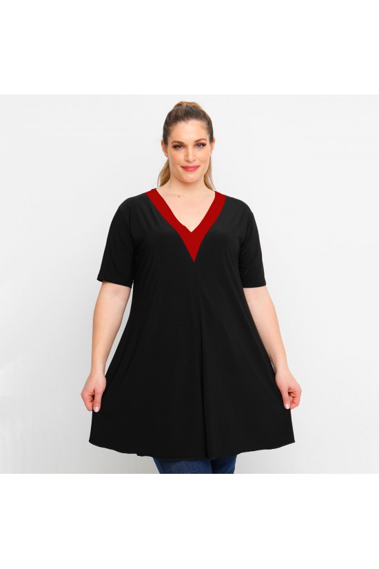 A23-176V Μπλουζοφόρεμα με V λαιμό - Μπορντώ