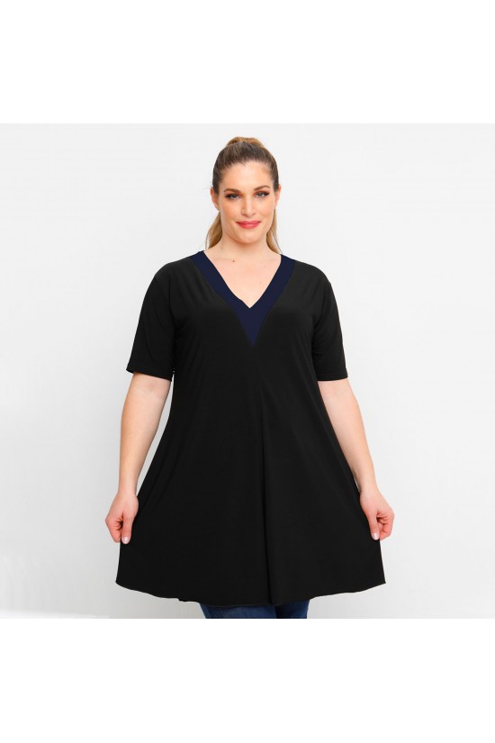 A23-176V Μπλουζοφόρεμα με V λαιμό - Μπλε Μαρέν A23-176V Μπλουζοφόρεμα με V λαιμό - Μπλε Μαρέν