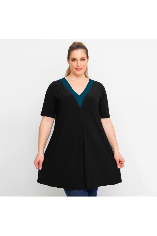 A23-176V Μπλουζοφόρεμα με V λαιμό - Πετρόλ