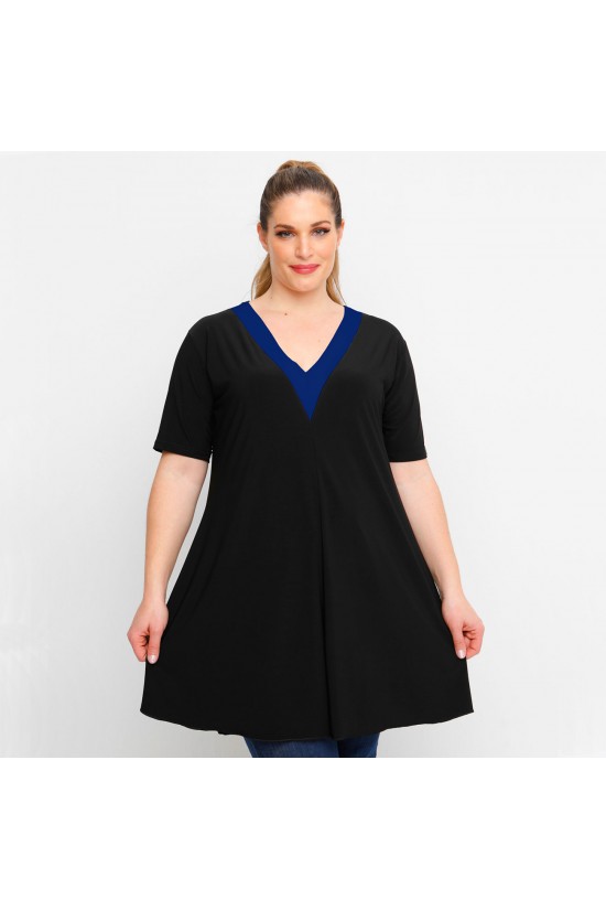 A23-176V Μπλουζοφόρεμα με V λαιμό - Μπλε Ρουά