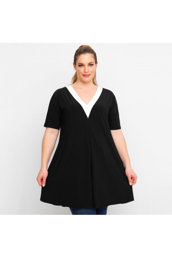 A23-176V Μπλουζοφόρεμα με V λαιμό - Άσπρο