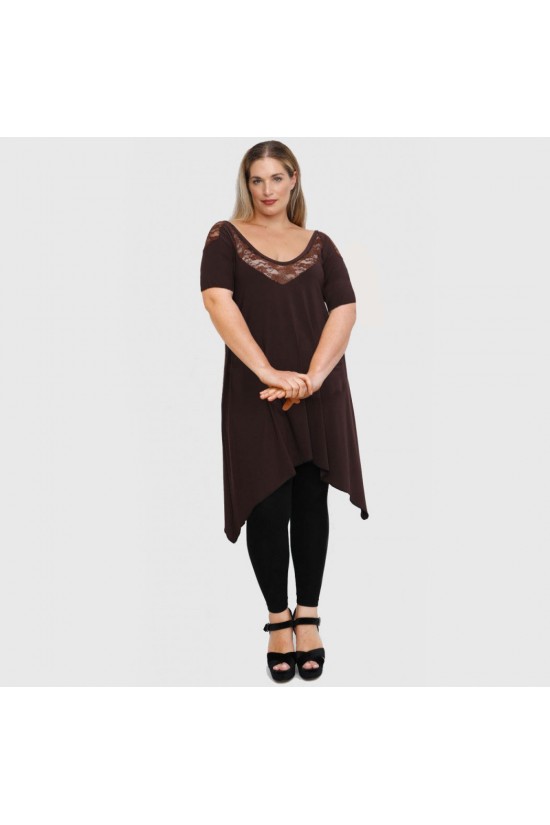 A23-182D Μπλουζοφόρεμα εβαζέ - Καφέ