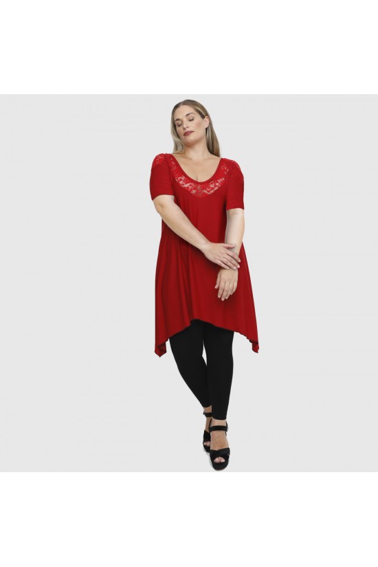 A23-182D Μπλουζοφόρεμα εβαζέ - Κόκκινο σκούρο