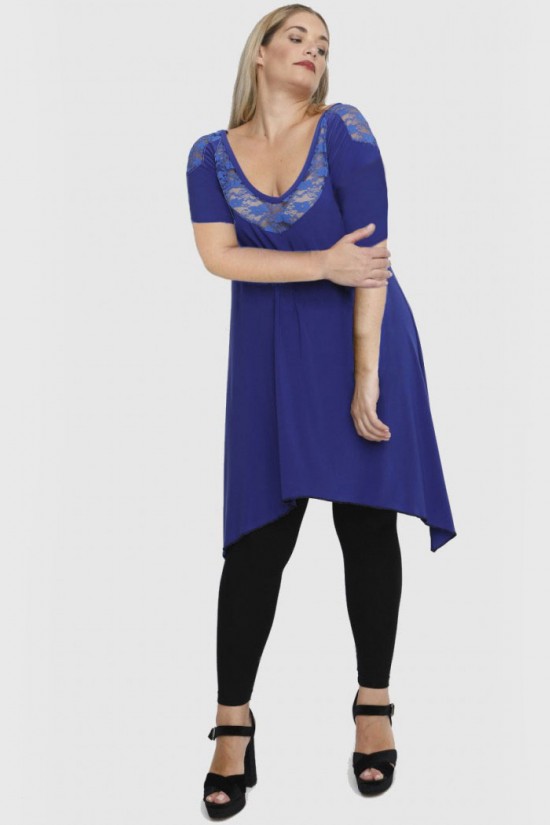 A23-182D Μπλουζοφόρεμα εβαζέ - Μπλε Ρουά