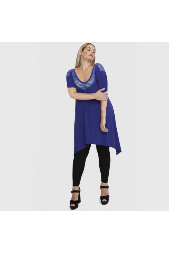 A23-182D Μπλουζοφόρεμα εβαζέ - Μπλε Ρουά